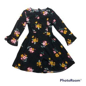 Old Navy Women’s Black Floral 3/4 Sleeve Round Neck Empire Waist Dress Size M
